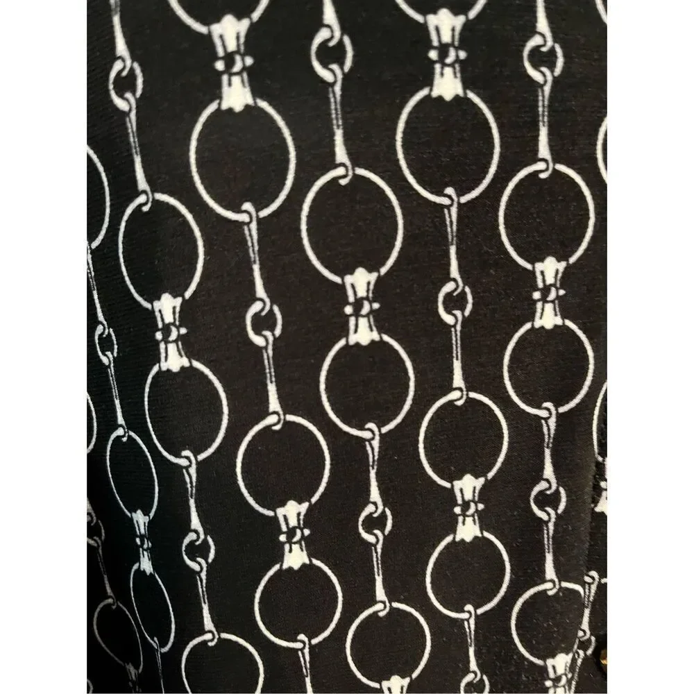 Lauren Ralph Lauren Black Equestrian Print 1/2 Button Belted Slinky Shirt Dress